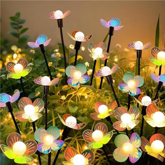 4 Pack 24 LED Solar Swaying Flower Light Waterproof Firefly Lights Outdoor - Picture 3 of 7